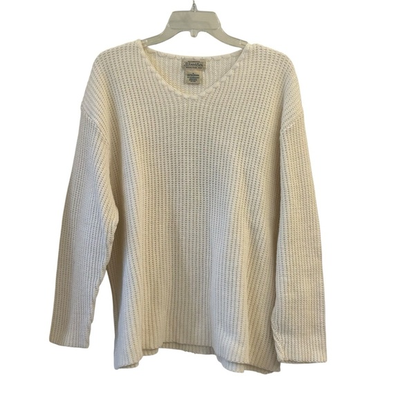 Authentic St. John's Bay Cotton 1X Off-White Knit Pullover Fall Sweater - Picture 1 of 7